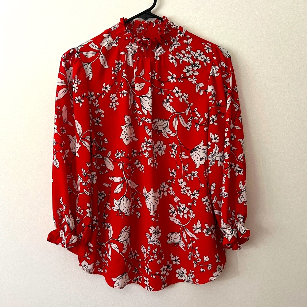 Adrienne Vittadini Red Floral Blouse